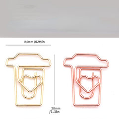 20pcs Mix Colors Metal Paper Clips Coffee Cup Bookmarks For Office