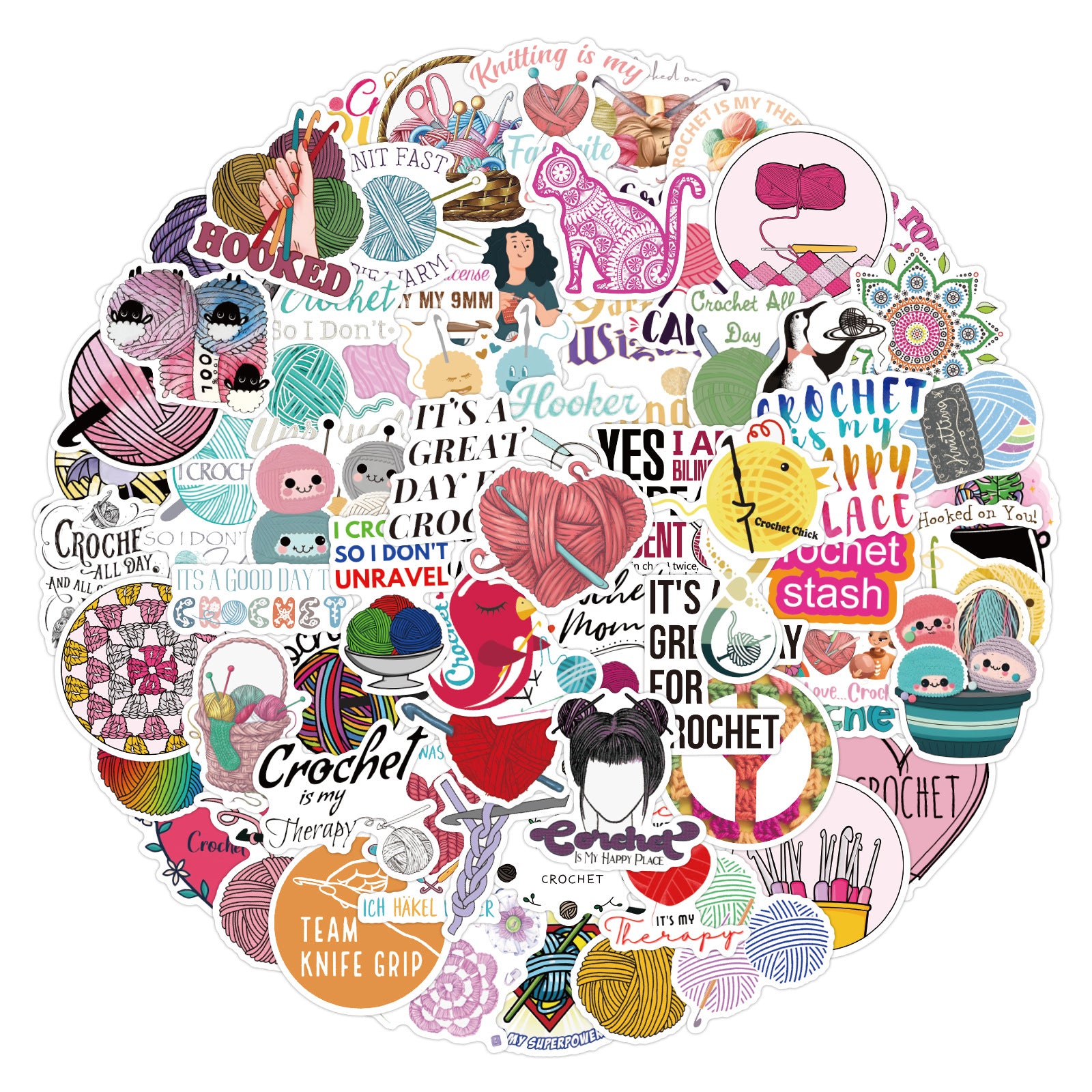 100pcs Cartoon Crochet Needle Graffiti Stickers Waterproof Vinyl Stickers