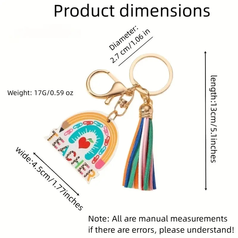 Rainbow Wooden Tag Tassel Keychain Bag Backpack Car Key Pendant Gift