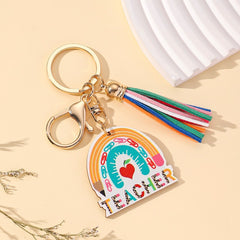 Rainbow Wooden Tag Tassel Keychain Bag Backpack Car Key Pendant Gift