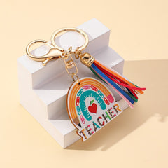 Rainbow Wooden Tag Tassel Keychain Bag Backpack Car Key Pendant Gift