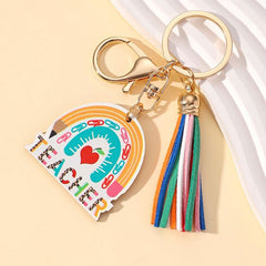 Rainbow Wooden Tag Tassel Keychain Bag Backpack Car Key Pendant Gift