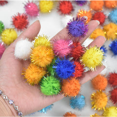 300pcs Glitter Pompoms Tinsel Pom Poms Cat Pompom Ball