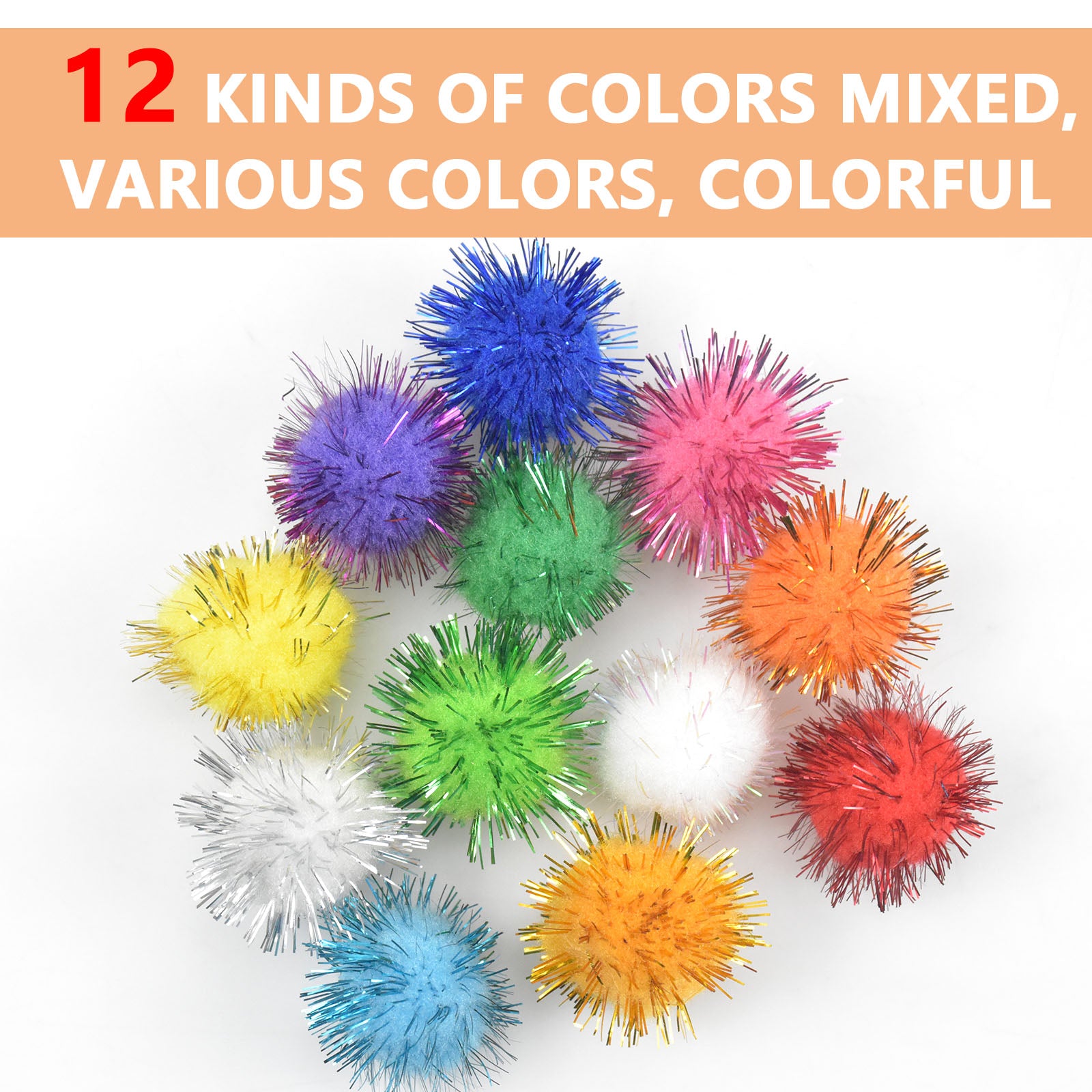 300pcs Glitter Pompoms Tinsel Pom Poms Cat Pompom Ball