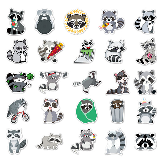 50pcs Raccoon Graffiti Stickers for DIY Skateboard Guitar Water Cup Fun Gift