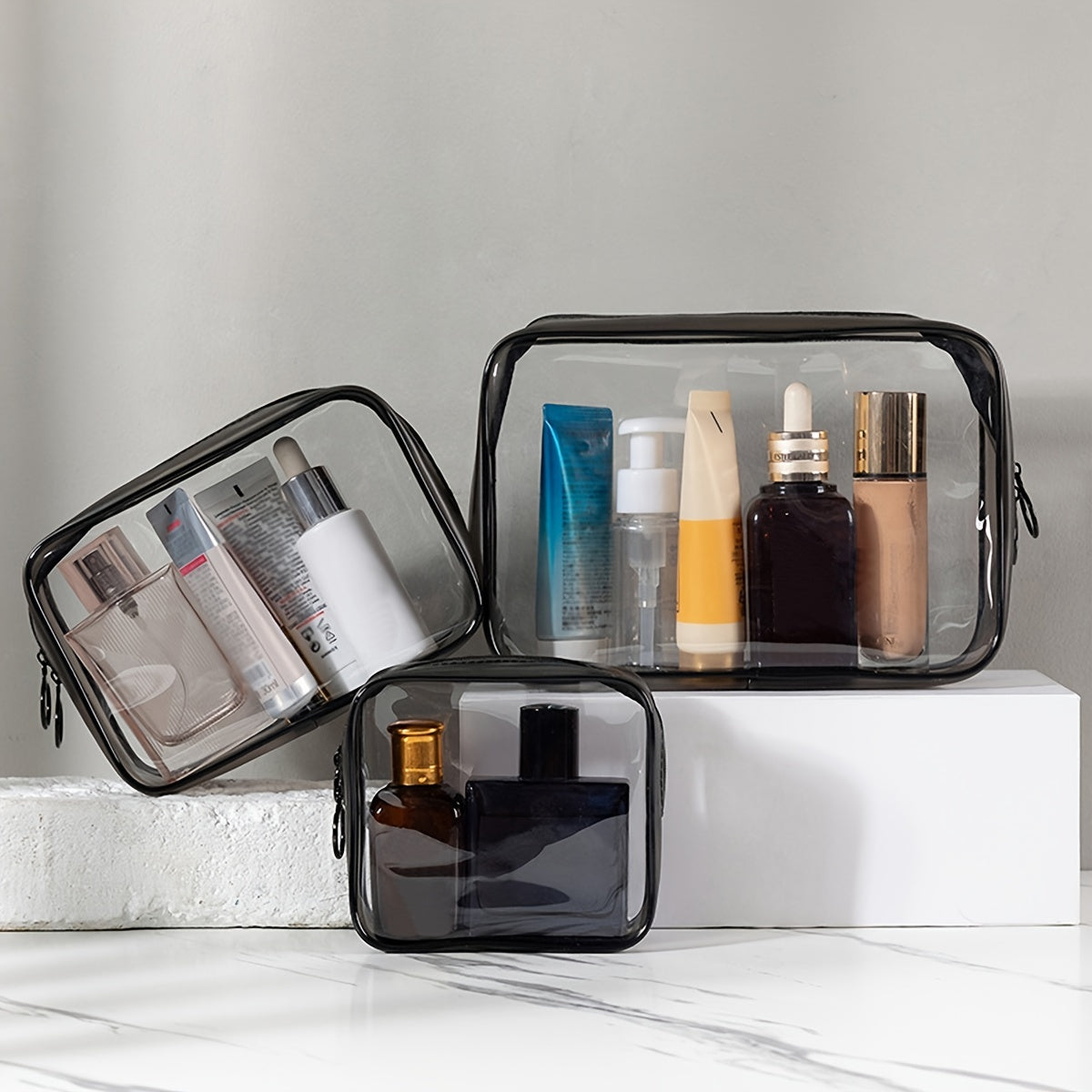 3pcs Clear Toiletry Bags Waterproof for Traveling