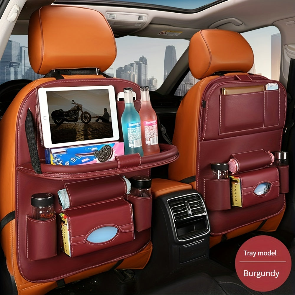 PU Leather Car Storage Bag with Table Tray - Snack and Toy Organizer