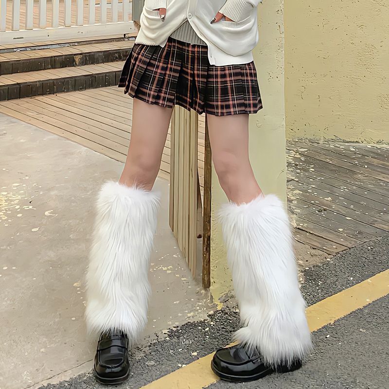 Solid Fuzzy Leg Warmers Warm Knee High Socks Women's Stockings & Hosiery