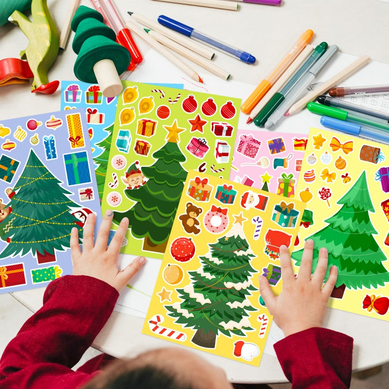 6pcs Christmas Tree Face Changing Stickers for DIY Christmas Parties