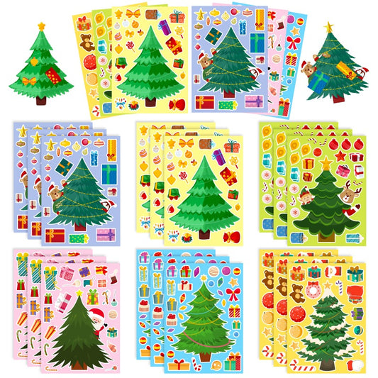 6pcs Christmas Tree Face Changing Stickers for DIY Christmas Parties