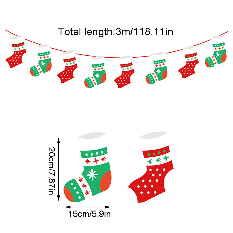 Christmas Party Garland Banner Hanging Ornaments Santa Snowman Xmas Tree Decor