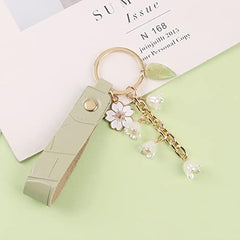 Lily Of The Valley Flower Key Chains Faux Leather Purse Car Key Chain