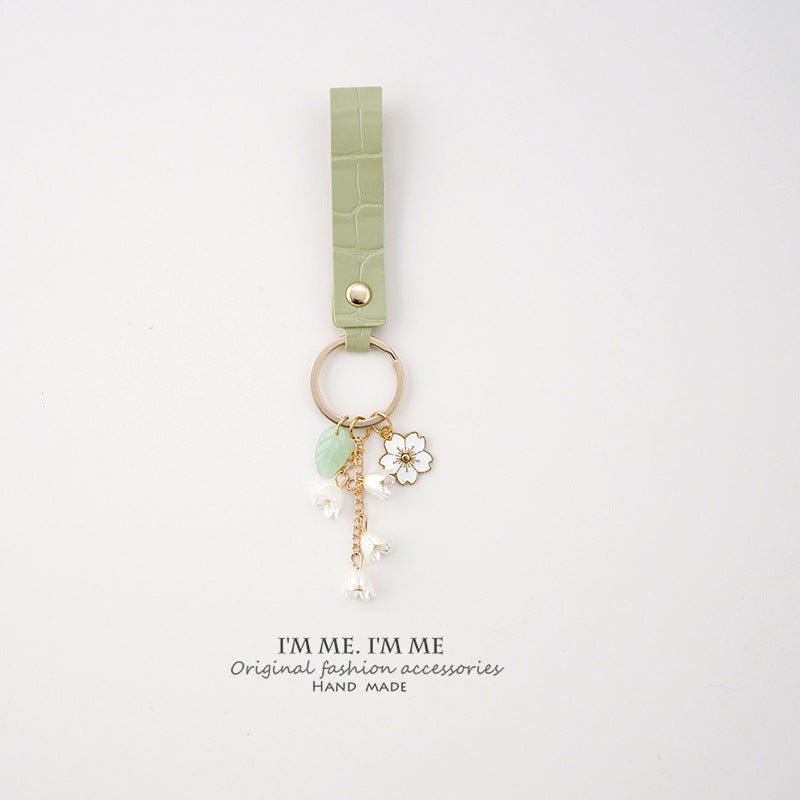 Lily Of The Valley Flower Key Chains Faux Leather Purse Car Key Chain