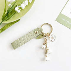 Lily Of The Valley Flower Key Chains Faux Leather Purse Car Key Chain