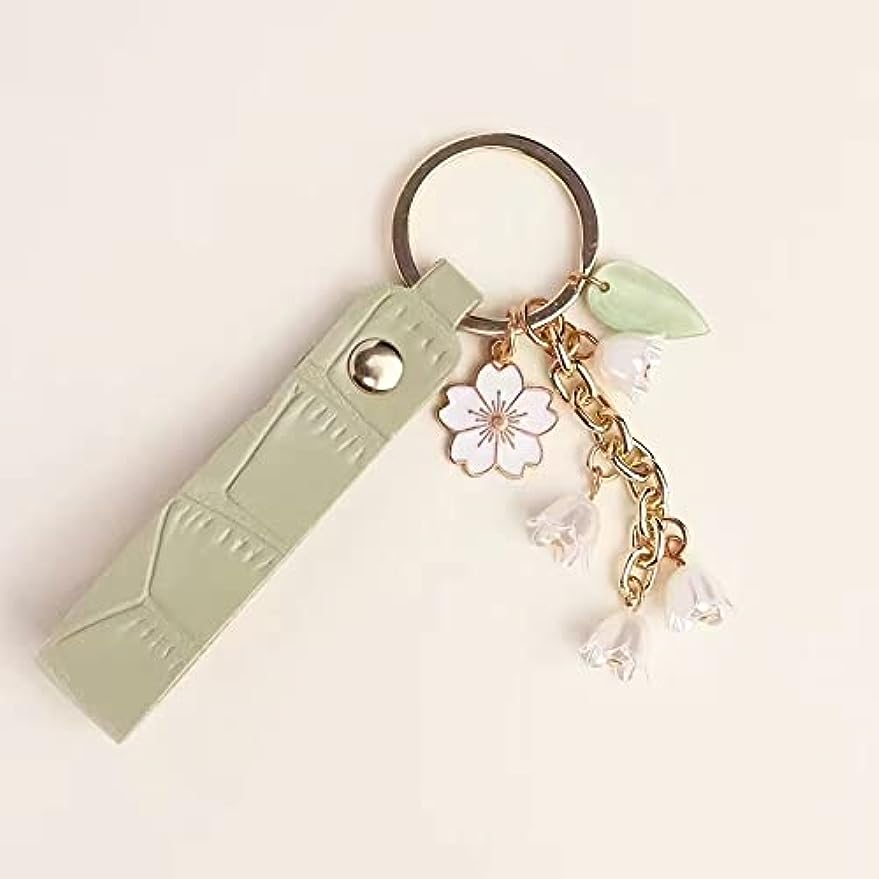 Lily Of The Valley Flower Key Chains Faux Leather Purse Car Key Chain