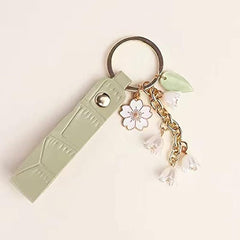 Lily Of The Valley Flower Key Chains Faux Leather Purse Car Key Chain