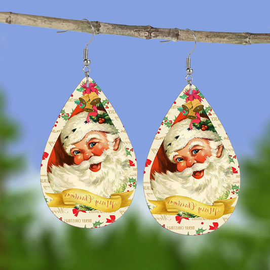 Santa Claus Faux Leather Earrings Christmas Gift