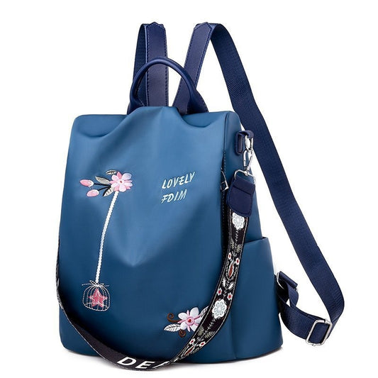 Large Capacity Flower Embroidery Nylon Backpack