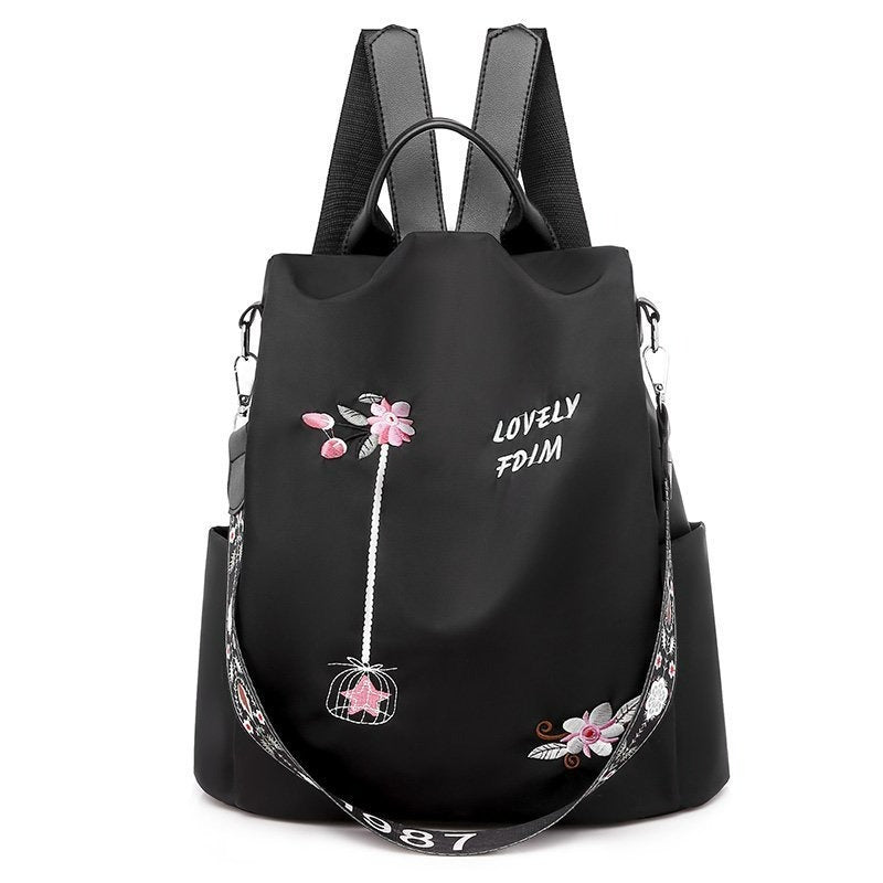 Large Capacity Flower Embroidery Nylon Backpack