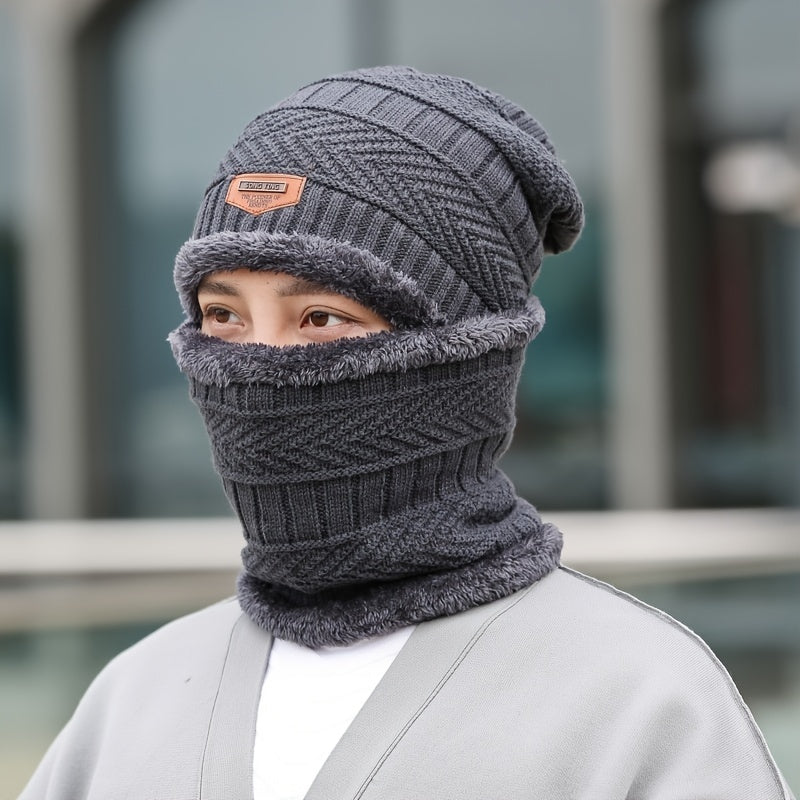 Warm Velvet Winter Beanie Hat & Scarf Set for Men and Women