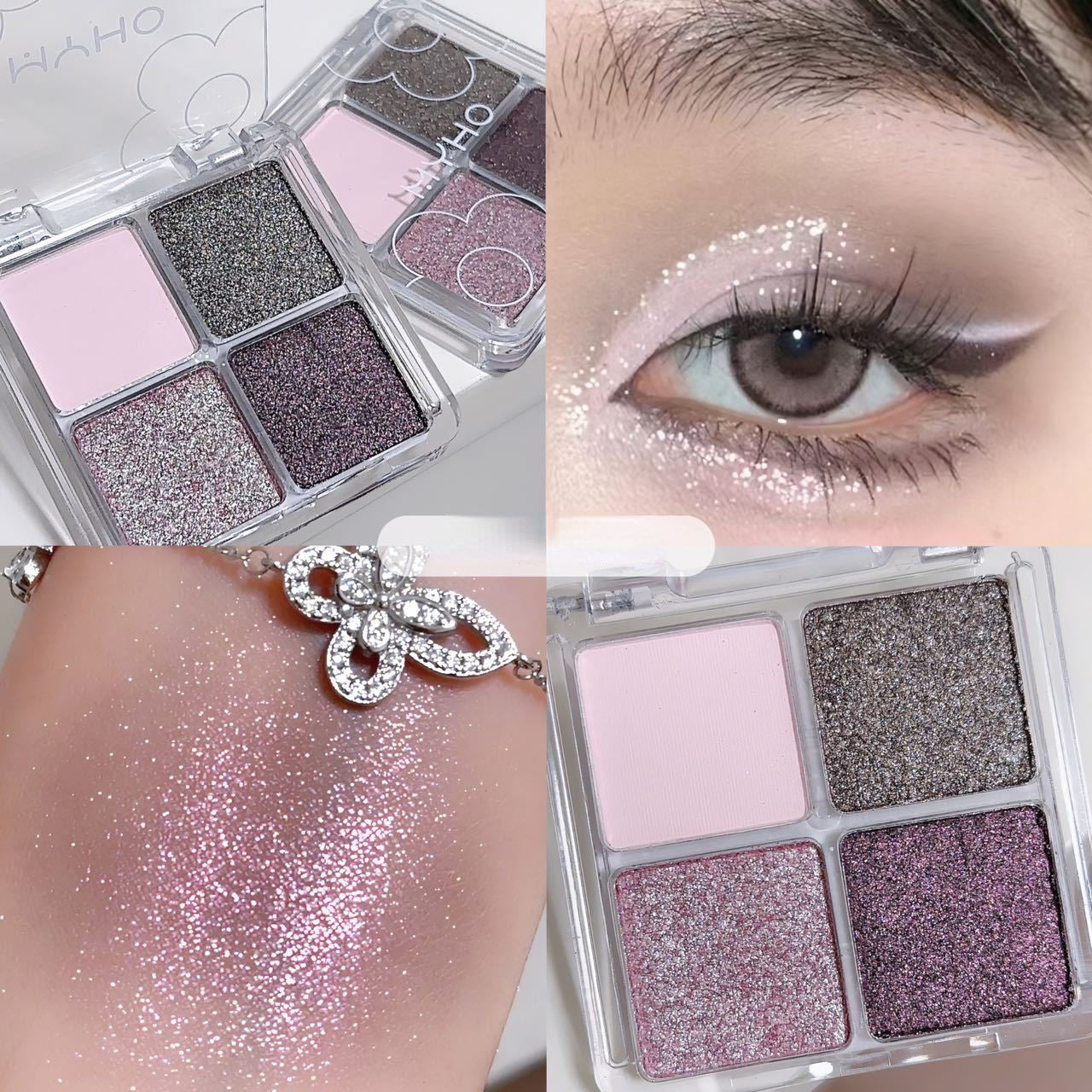 Pink Purple Glitter Eyeshadow Palette Sequin Finish Cosmetics