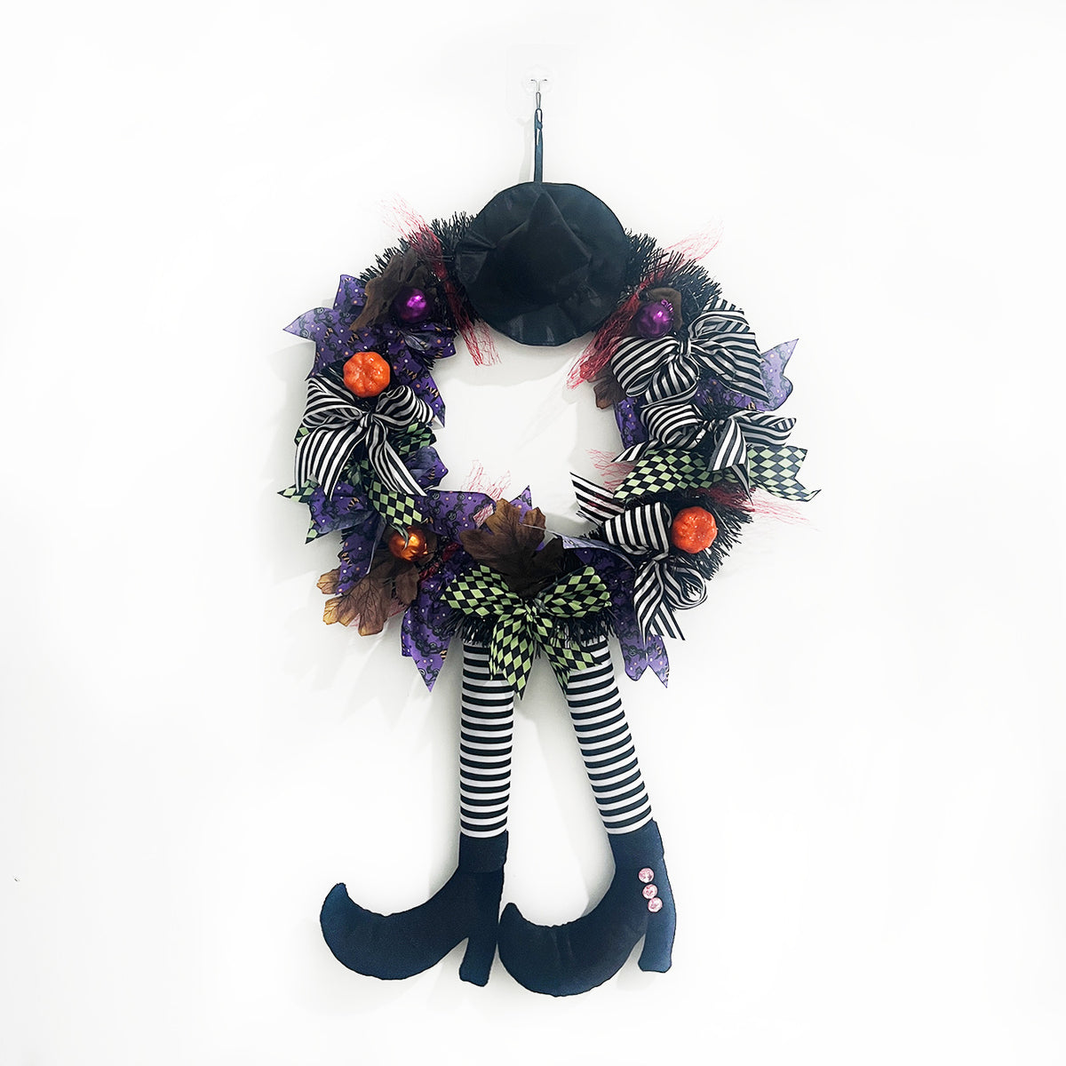 Halloween Wreath With Hat Witches Legs Pumpkin