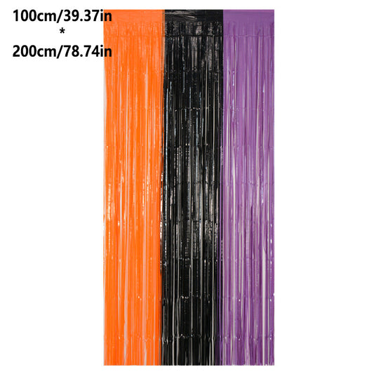 Orange Purple Tinsel Fringe Halloween Curtain