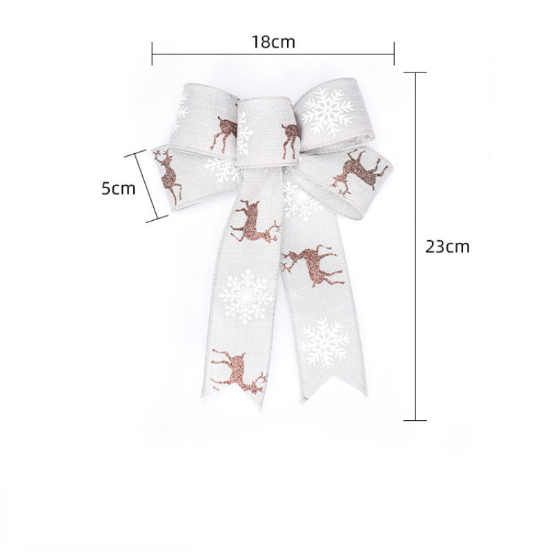 Christmas Tree Decoration Burlap Bow Printed Elk Snowfla...