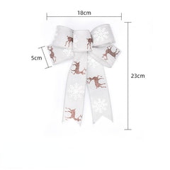 Christmas Tree Decoration Burlap Bow Printed Elk Snowfla...