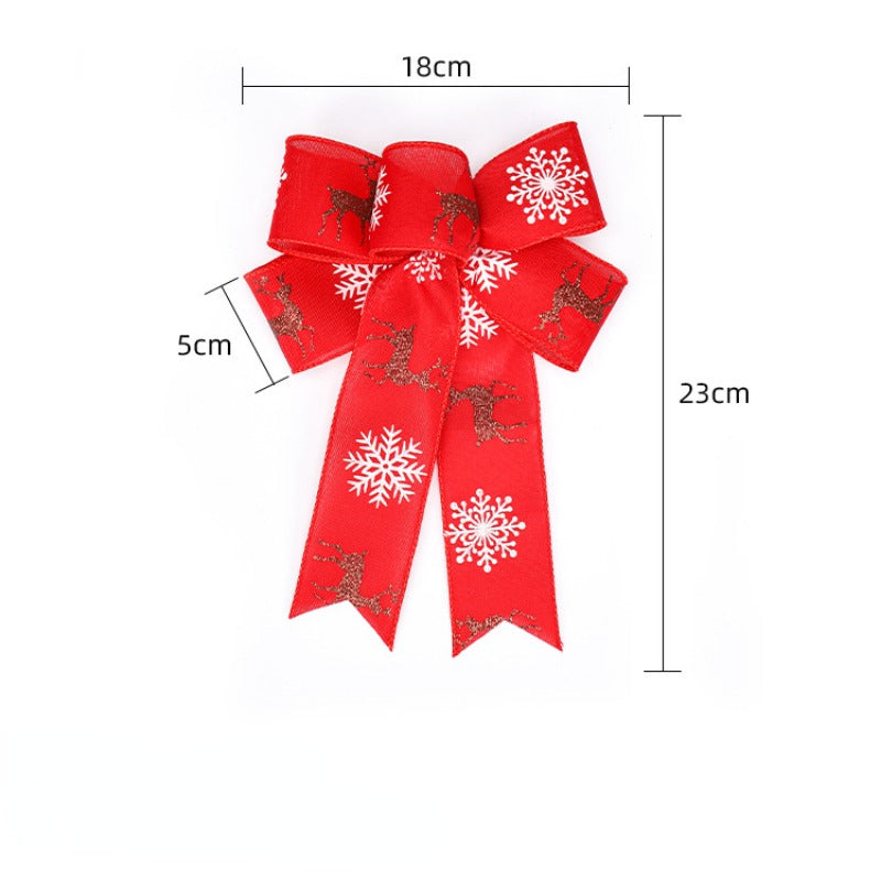 Christmas Tree Decoration Burlap Bow Printed Elk Snowfla...