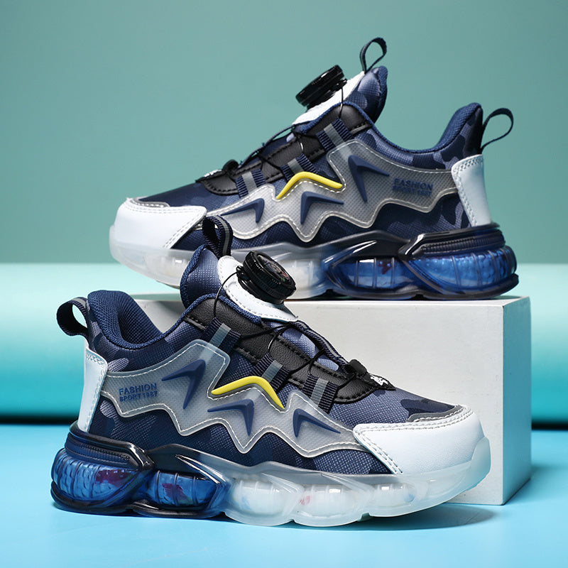 Boys' Casual Low Top Sneakers with Rotating Button, Lightweight Anti Slip Shoes