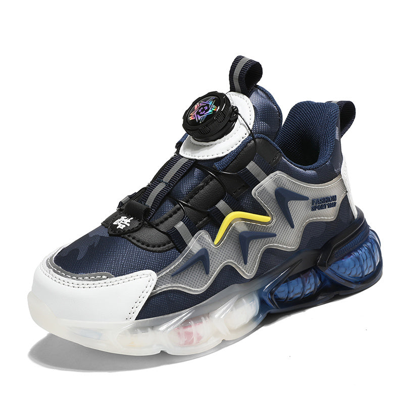 Boys' Casual Low Top Sneakers with Rotating Button, Lightweight Anti Slip Shoes