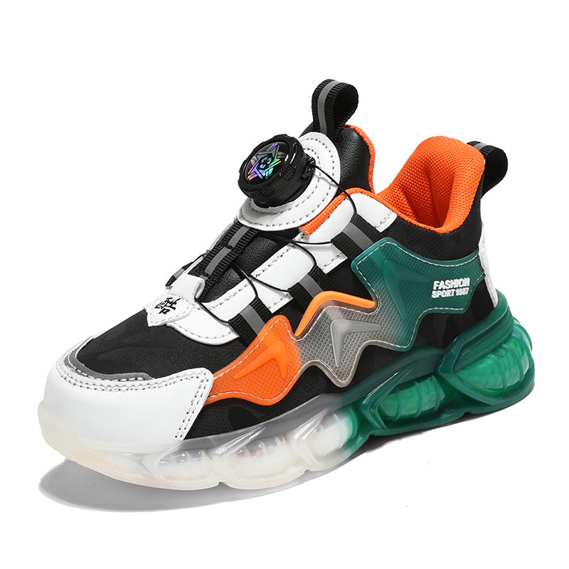 Boys' Casual Low Top Sneakers with Rotating Button, Lightweight Anti Slip Shoes