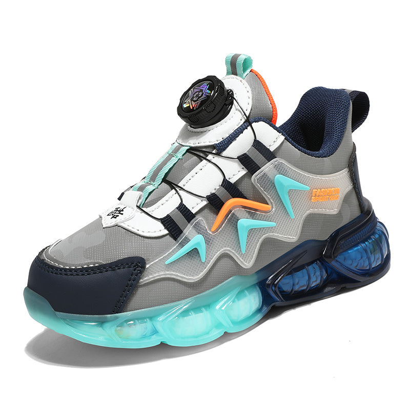 Boys' Casual Low Top Sneakers with Rotating Button, Lightweight Anti Slip Shoes