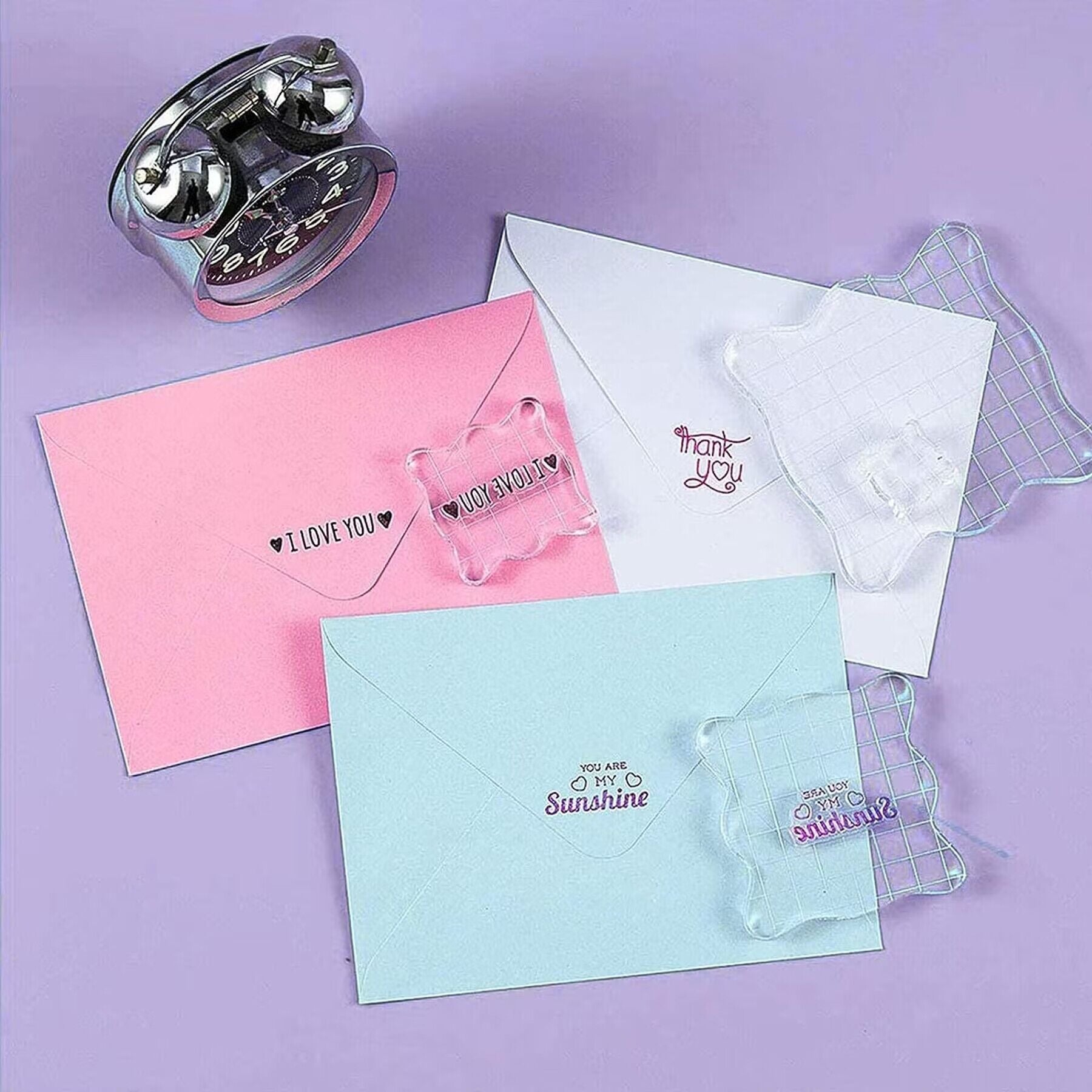 3pcs Clear Acrylic Stamp Block Kit With Grid Lines for Perfect Stamped Images