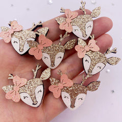 6pcs Glitter Cartoon Deer Patchs Appliques DIY Hair Bow Crafts Supplies