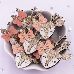 6pcs Glitter Cartoon Deer Patchs Appliques DIY Hair Bow Crafts Supplies