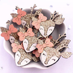 6pcs Glitter Cartoon Deer Patchs Appliques DIY Hair Bow Crafts Supplies