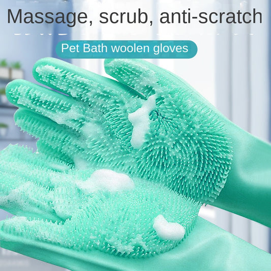 Pet Grooming Gloves for Dogs Cats - Silicone Tips - Bathing Massagi