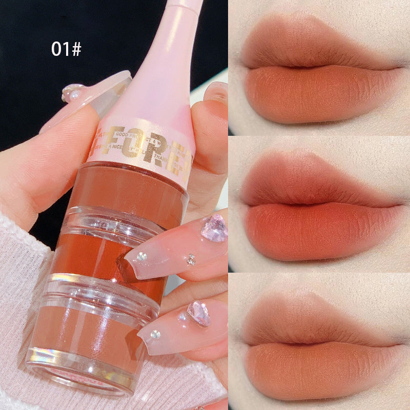 Matte 3 Lipstick Set Long Lasting Waterproof Red 3 In 1 Multilayer Lip Gloss