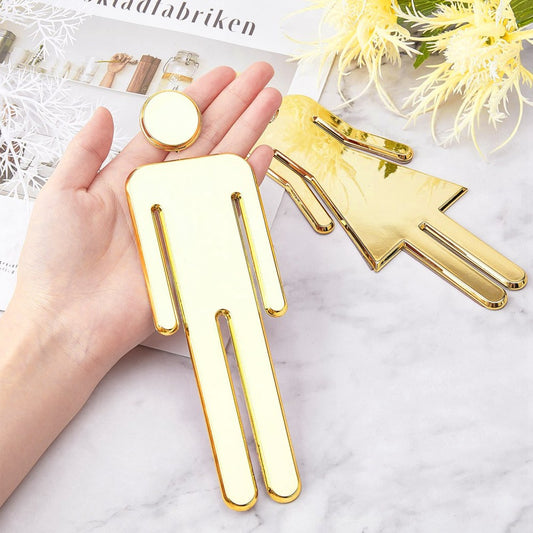 ABS Male & Female Toilet Sign Sticker Self Adhesive Golden Silvery