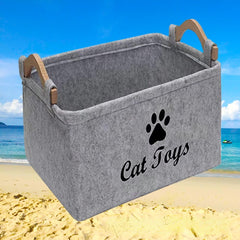 Pet Supplies Storage Basket with Wooden Handle Collapsible