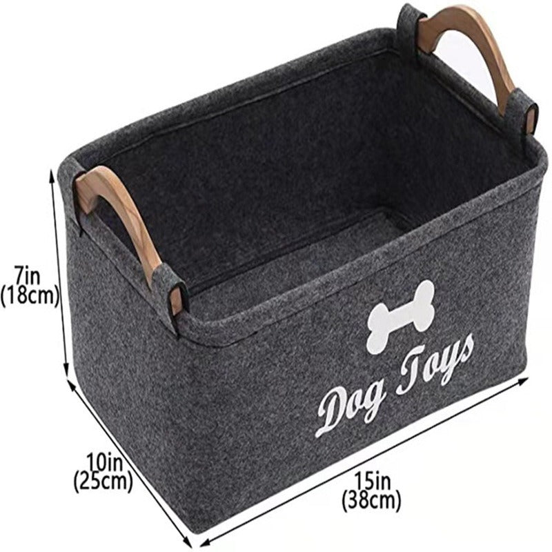 Pet Supplies Storage Basket with Wooden Handle Collapsible