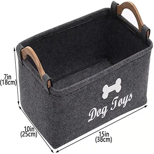 Pet Supplies Storage Basket with Wooden Handle Collapsible