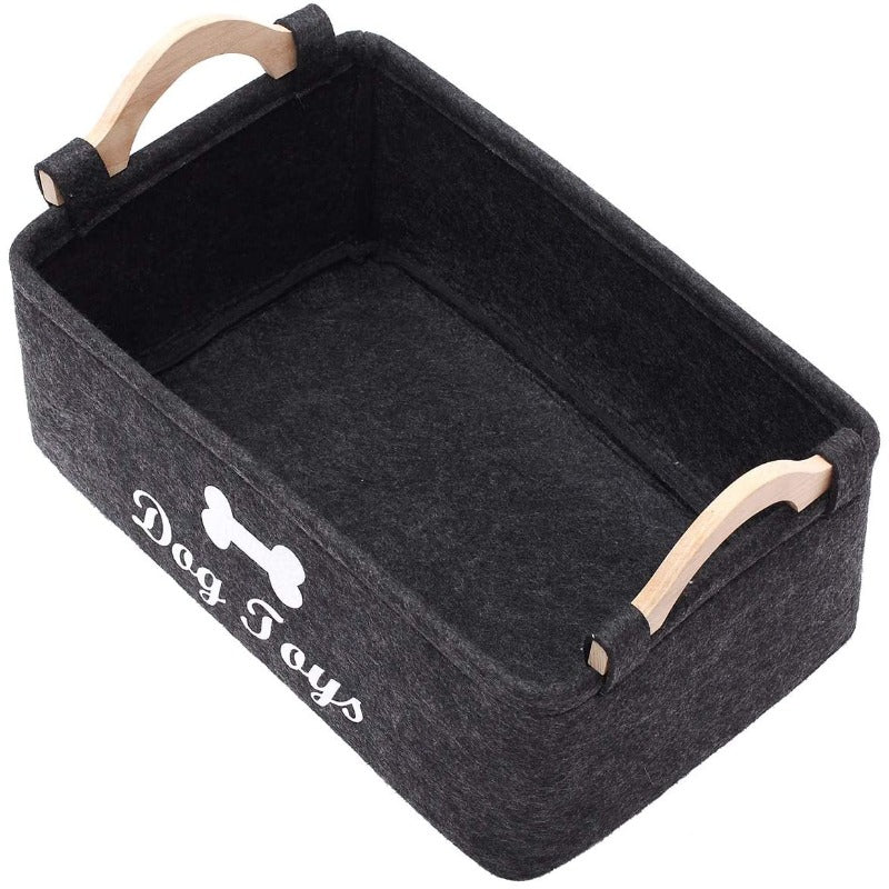 Pet Supplies Storage Basket with Wooden Handle Collapsible