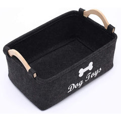 Pet Supplies Storage Basket with Wooden Handle Collapsible