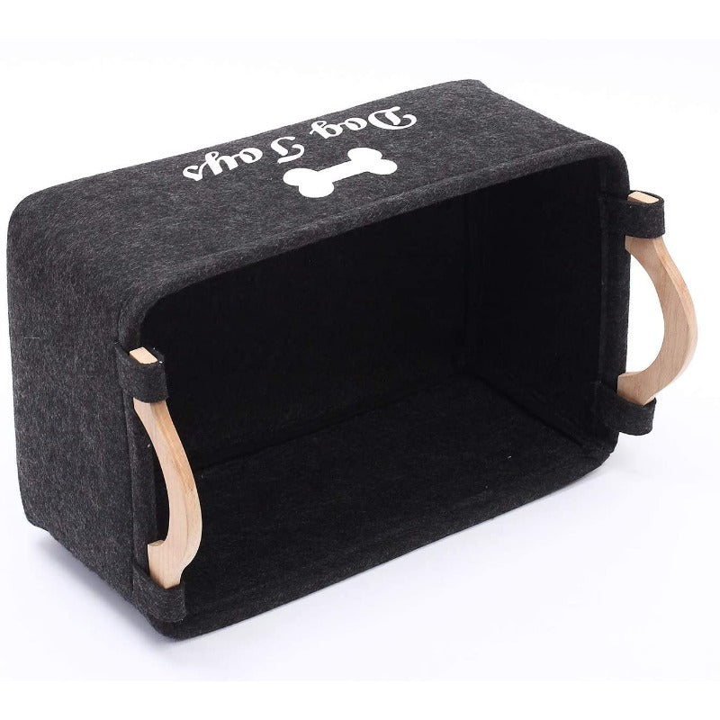 Pet Supplies Storage Basket with Wooden Handle Collapsible