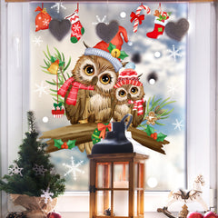 Christmas Tree Branch Owl Glass Sticker Self Adhesive Wall Sticker Festive
