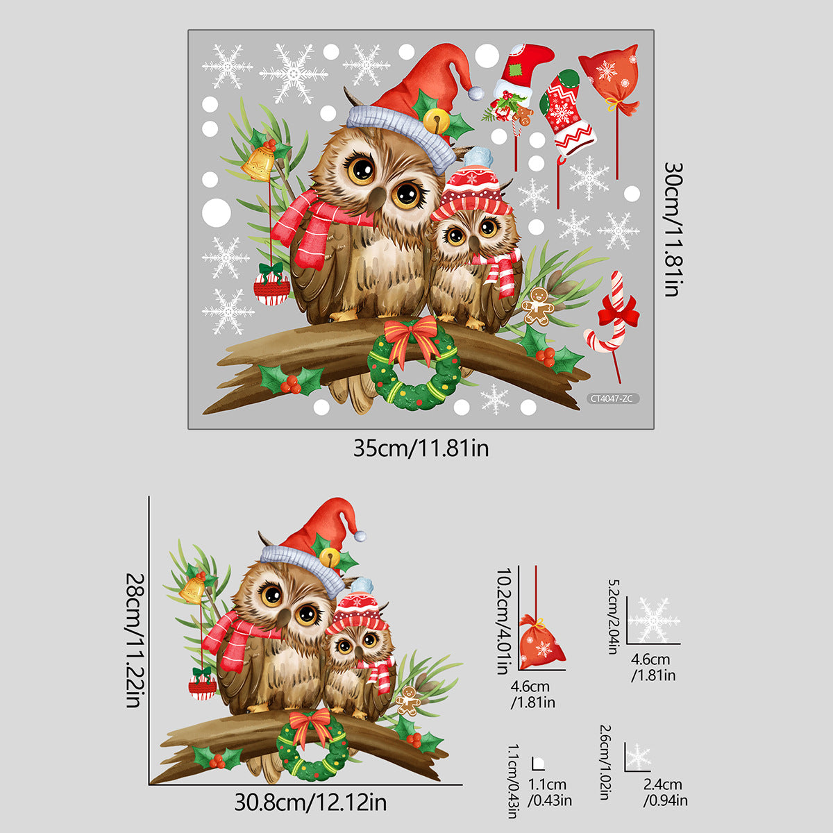 Christmas Tree Branch Owl Glass Sticker Self Adhesive Wall Sticker Festive