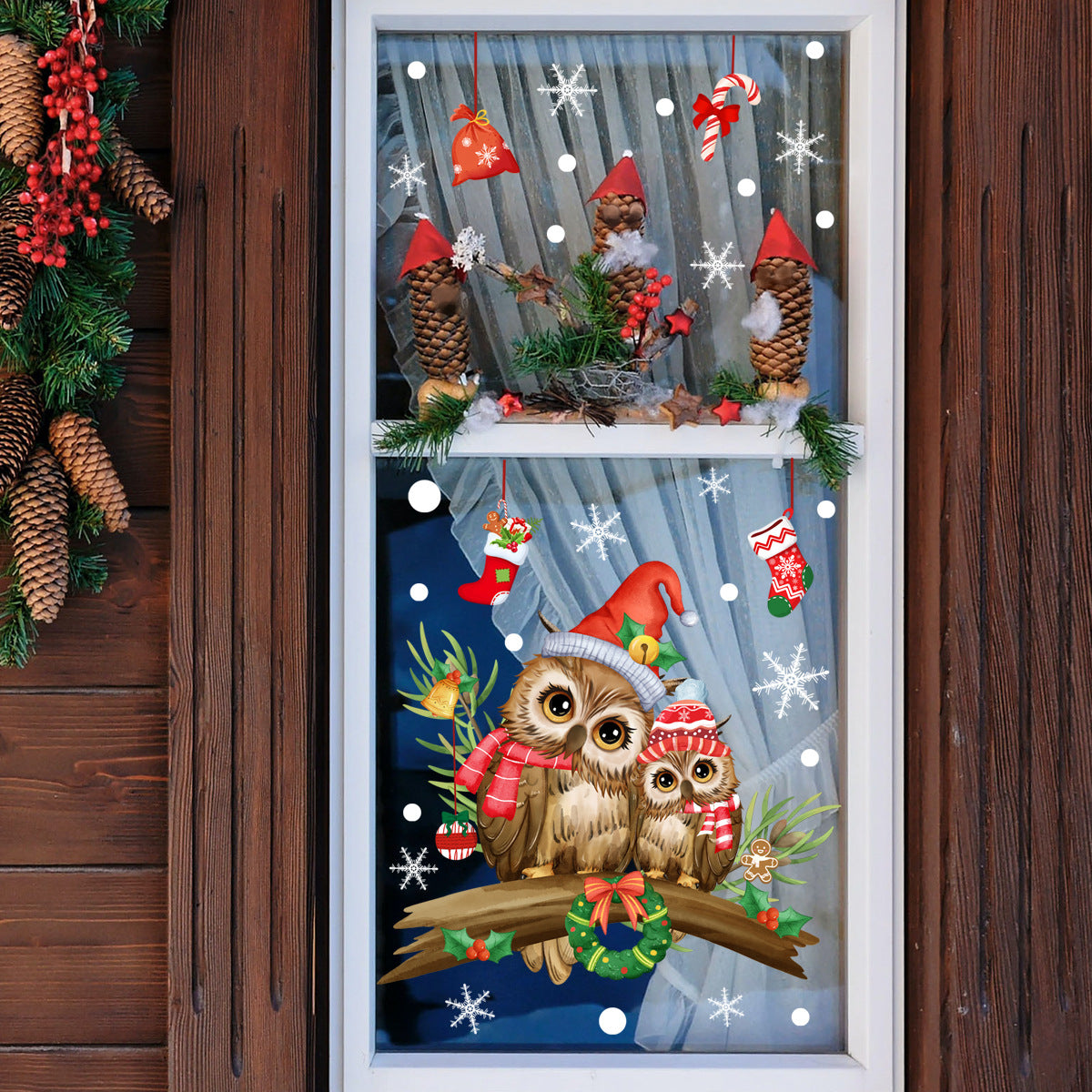 Christmas Tree Branch Owl Glass Sticker Self Adhesive Wall Sticker Festive